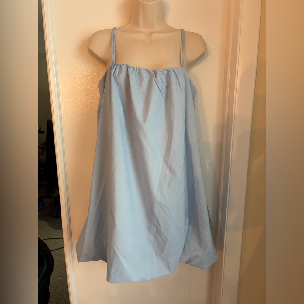 SHEIN Sky Blue Bubble Hem Mini Dress